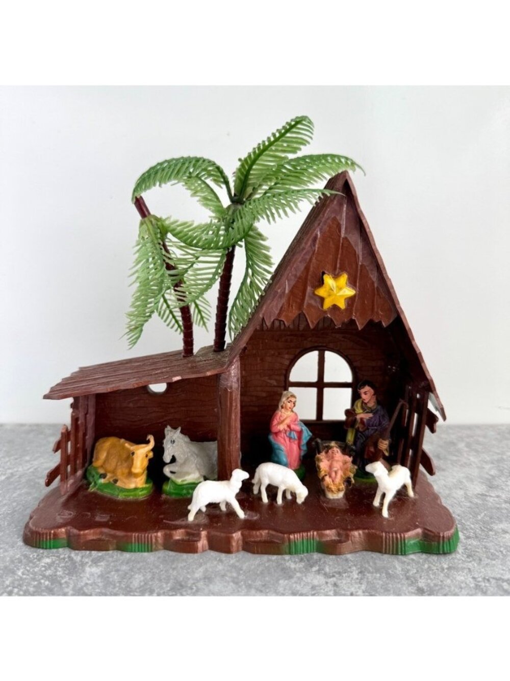 Vintage Miniature Plastic Creche Nativity Made in Hong Kong No. 8121 7” X 6”